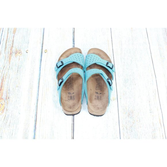 Birkenstock Birki's Freeport Blue Perforated Leather 2 Strap Sandals Size L6 M4 - Picture 6 of 9